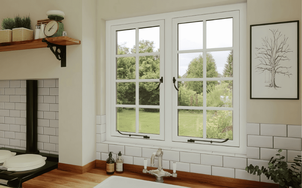 What are the best windows to buy for your home? 2 flush french casement windows in a home kitchen viewed from the inside